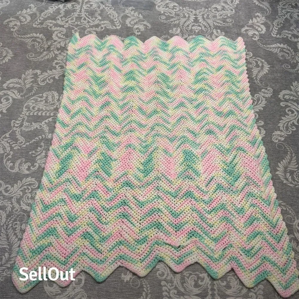 Handmade Crochet Chevron Baby Blanket Multicolor
